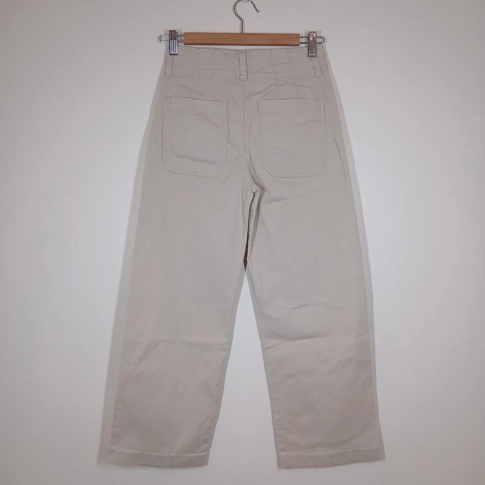 Maeve by Anthropologie Cropped Pants Womens 0 Beige Cotton High Rise Wide Leg